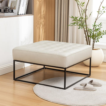 Modern Genuine Leather Square Coffee Table, 30'' Farmhouse Ottoman, Large Vintage Genuine Leather Coffee Tables with