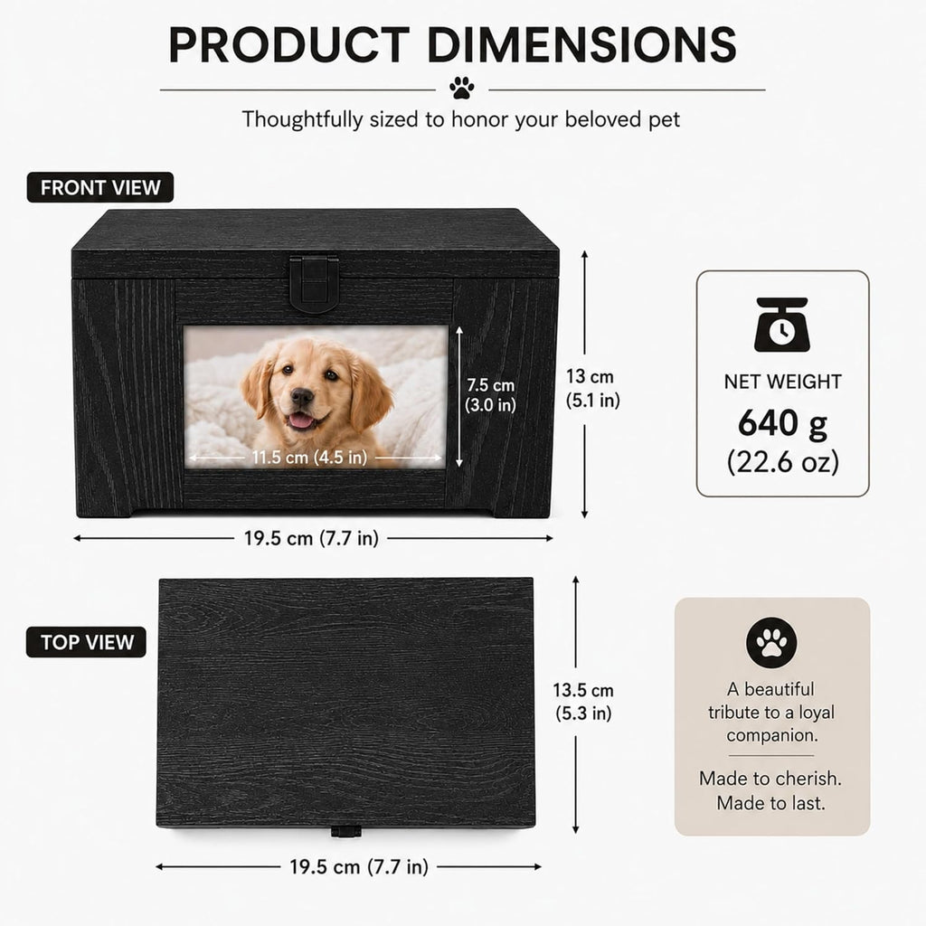 Dog Urn for Ashes - Wood Pet Cremation Box with Photo Frame, Cat Dog