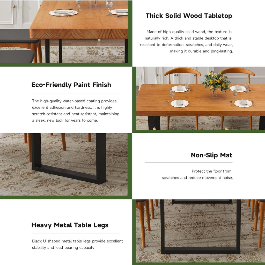 Minimalist Solid Wood Dining Table with Sturdy Metal Base - Easy Assembly, Versatile Design for Dining Rooms, Living