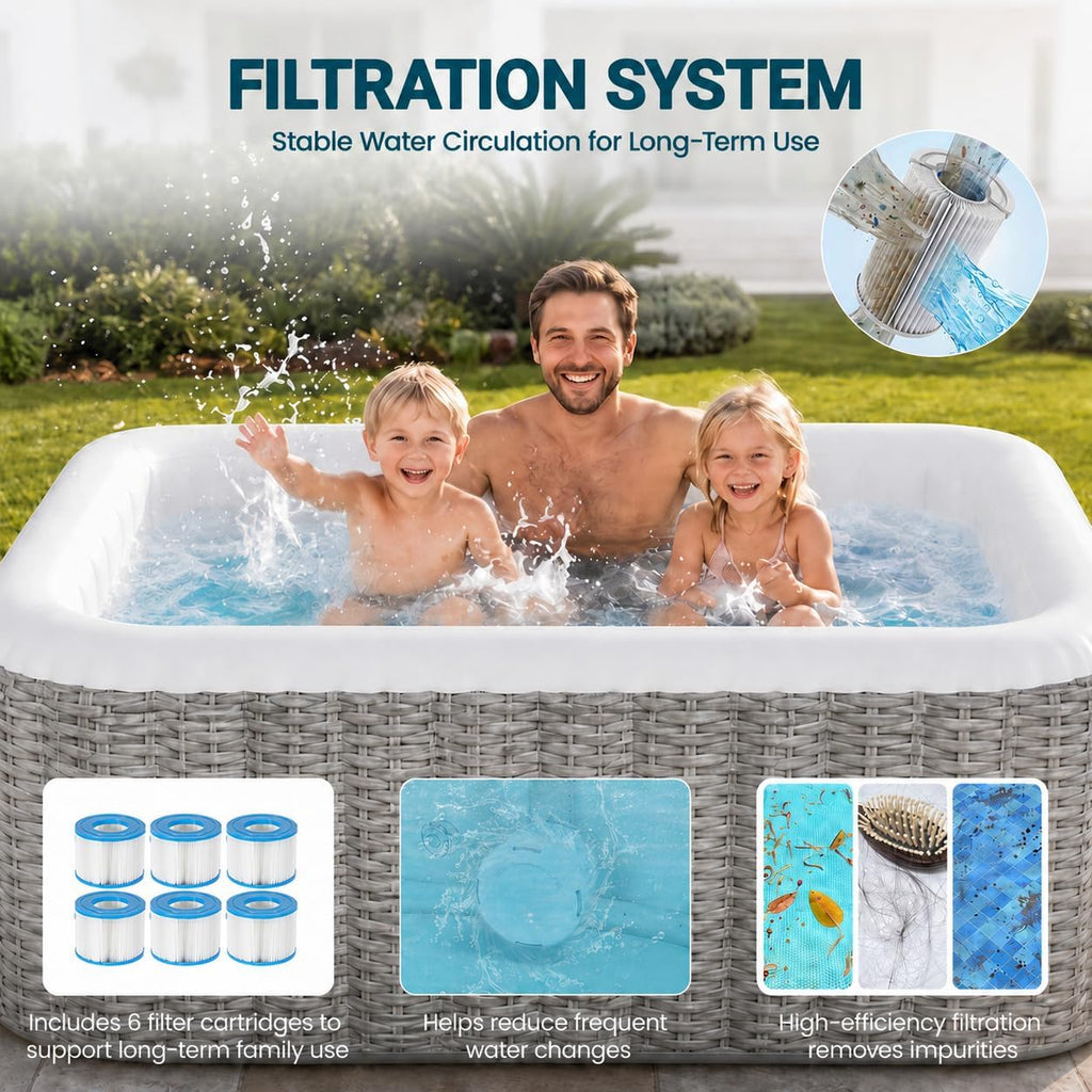 Inflatable Hot Tub for 4-6 Person, Outdoor Hot Tub with 130 Airjets | Portable Filtered Spa with Continuous Heating
