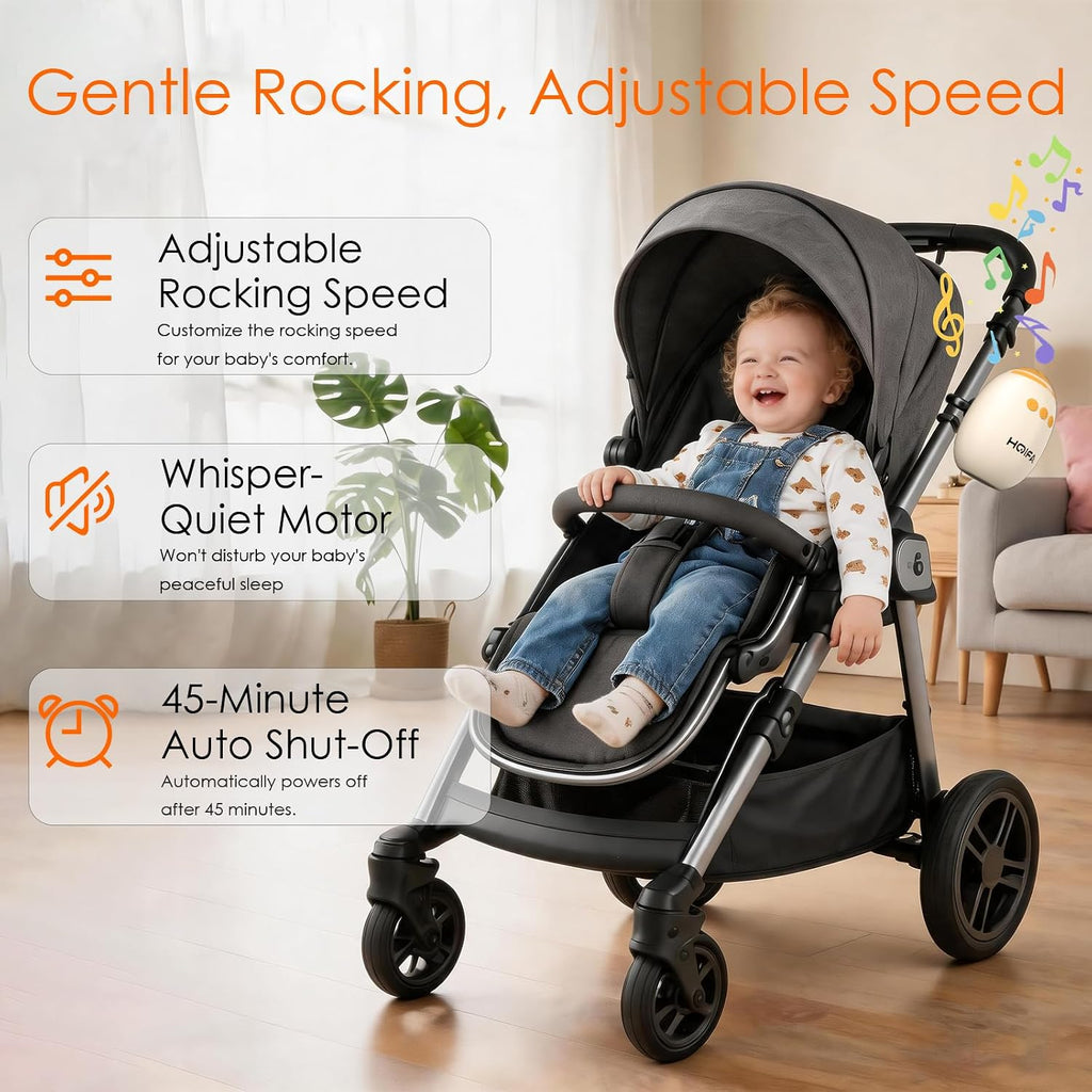 Stroller Rocker with Adjustable Rocking and 11 Soothing Sounds, Hands-Free Portable Baby Rocker for Strollers, Cribs