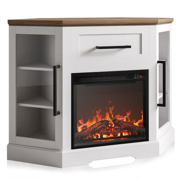 Dale 43" Corner TV Stand with 18" Electric Fireplace - White