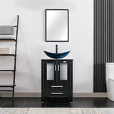 24" Modern Bathroom Vanity with Blue Glass Vessel Sink - Freestanding Cabinet with Soft-Close Door
