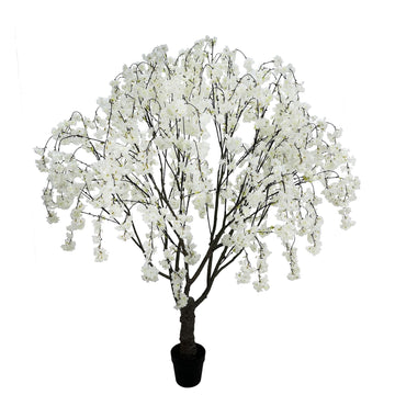 Artificial White Cherry Blossom Tree, 7 Ft Tall Indoor Faux Plant with Cascading Branches, Potted Decorative Tree