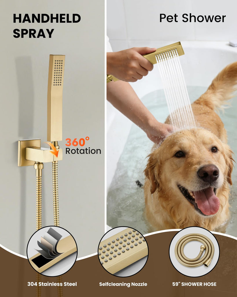 Tub Shower Faucet Set with Valve 10'' Rain Head,Brushed Gold
