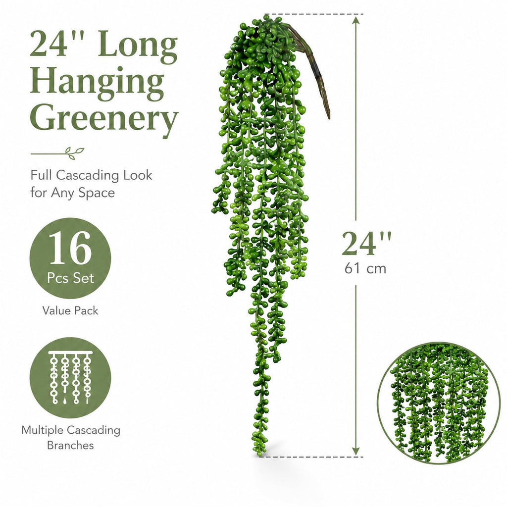 16 Pcs Artificial Succulents Bulk Hanging Plants 24 Inches