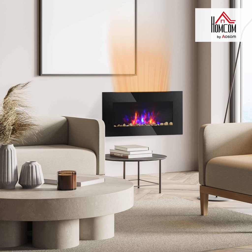29" Electric Fireplace Wall Mounted Fireplace Heater 1450W Black
