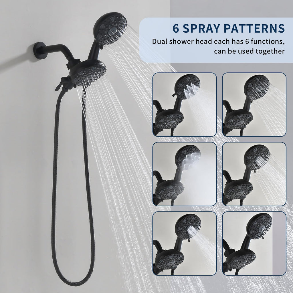 Matte Black Shower Faucet Set Complete Shower Kit Shower Systems Dual Shower Head and Handheld 2 in 1 Combo Set