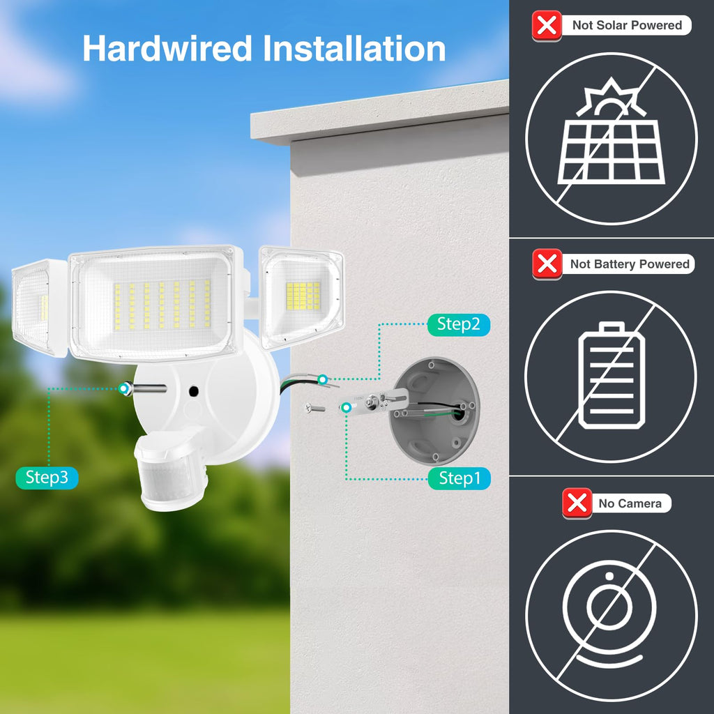 65W Motion Sensor Outdoor Lights, Hardwired LED Security Flood Light, White