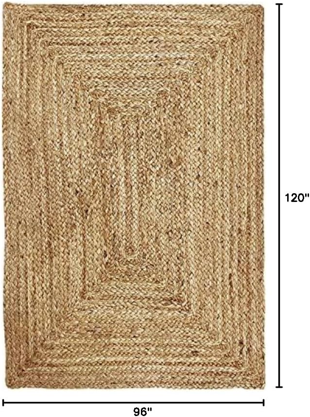 Jute Braided Area Rug, 8x10 Feet (96x120 Inches) - Rustic Vintage Braided Reversible Rectangular Rug, Shag Rugs