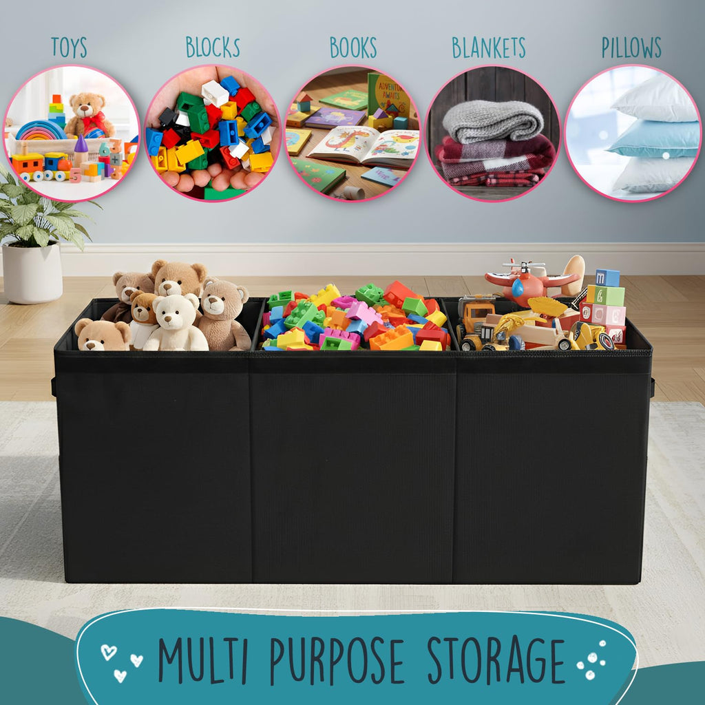 Extra Large Toy Storage Organizer with Lid - Sturdy, Collapsible Toy Chest Storage Box Design - Toys Bin with