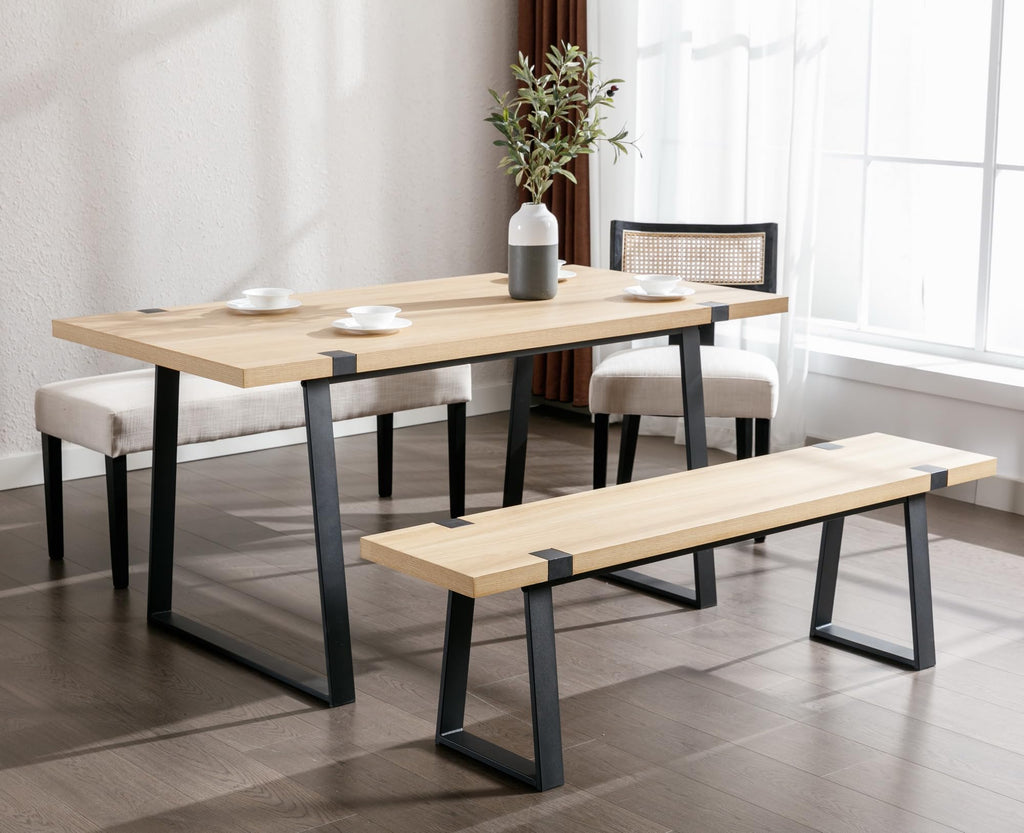 Wooden Dining Bench 60" Industrial Table Benches, Seating Chair Rustic Indoor Benches, Mid Century Kitchen Bench with