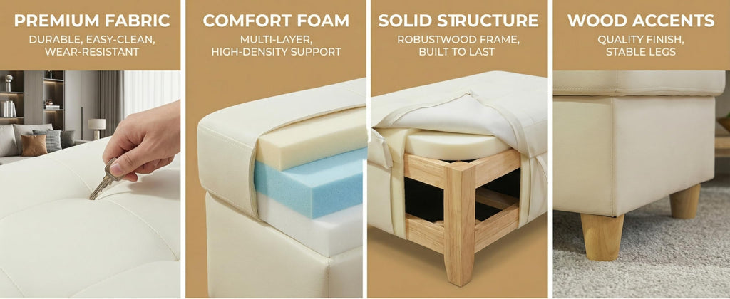 Large Faux Leather Ottoman Foot Rest Stool with Storage, 33 in x 22 in x 17 in Stylish Storage Bench Accent Piece