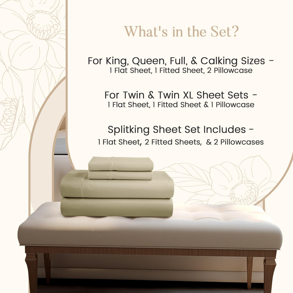 800TC Egyptian Cotton Sheets Set, 3PC Bed Sheets - Linen