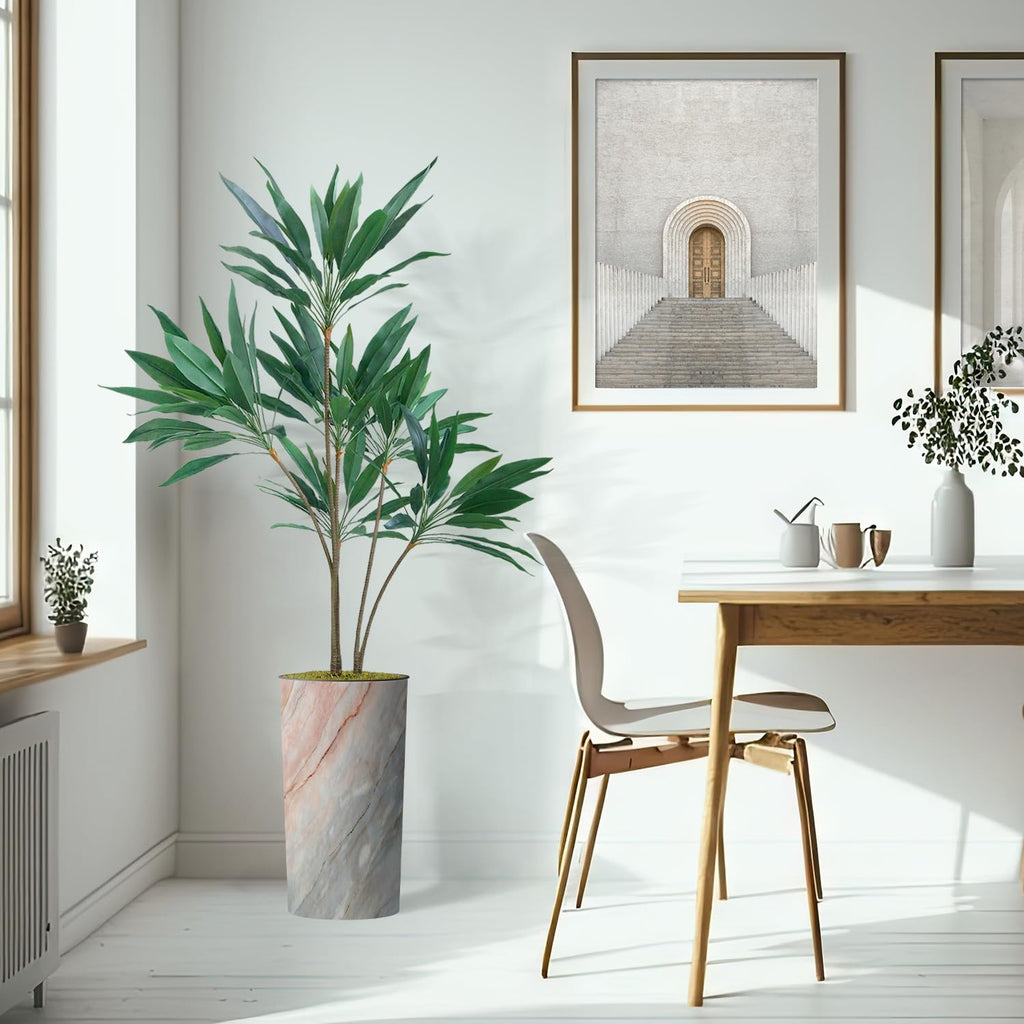 Artificial Tree in Modern Granite Effect Planter, Fake Dracaena Tree Silk Tree for Indoor and Outdoor Home Decoration