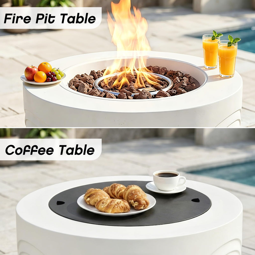 28 Inch White Concrete Outdoor Propane 50, 000 BTU Fire Pit Table