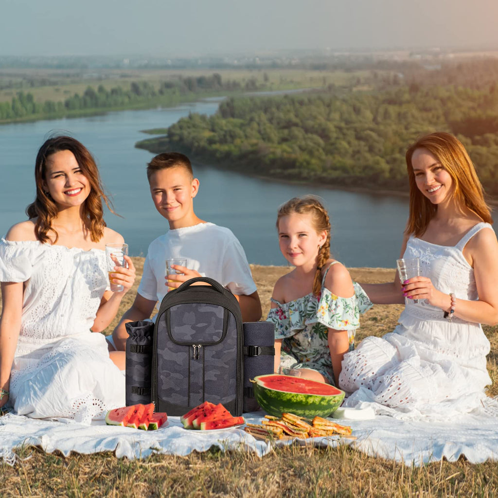 Picnic Backpack for 2 Person with Insulated Cooler Compartment, Wine Holder, Fleece Blanket, Cutlery Set, Engagement