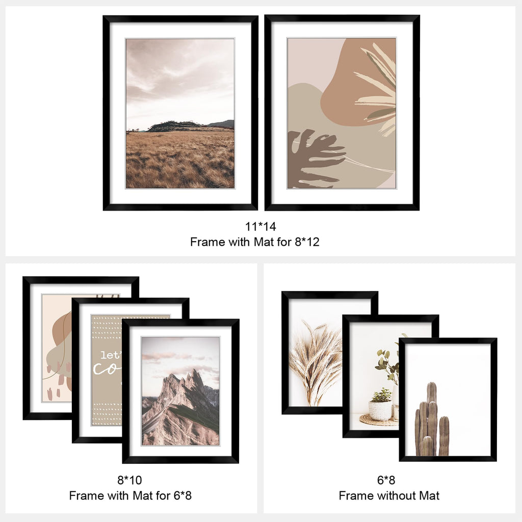 Gallery Wall Frame Set, 8 Pack Neutral Wall Decor, Black, Large