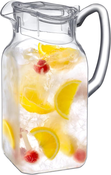 Quadly - Plastic Pitcher (64 oz, 2 Quart), Clear Water Pitcher with Lid, Fridge Jug, BPA-Free, Shatter-Proof, Great