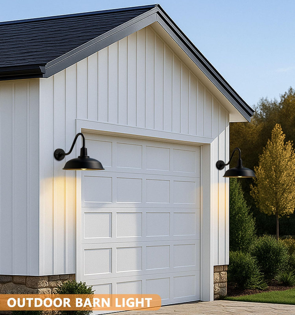 15" Black Outdoor Gooseneck Barn Light, Farmhouse Wall Light