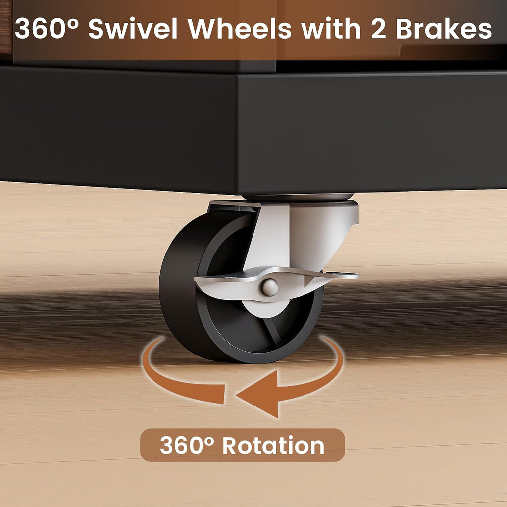 Mobile File Cabinet Under Desk with 3 Drawer, Office Storage Cabinet | Rolling Wood Printer Stand w/ Unique Side