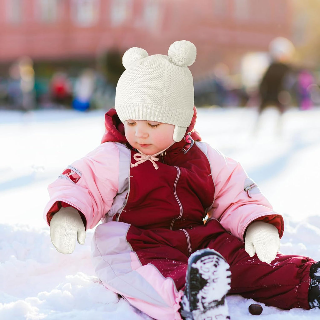 Unisex Winter Baby Toddler Hat Glove Set Warm Fleece Knitted Beanie Cap Beanie Mitten, 1-4 Years