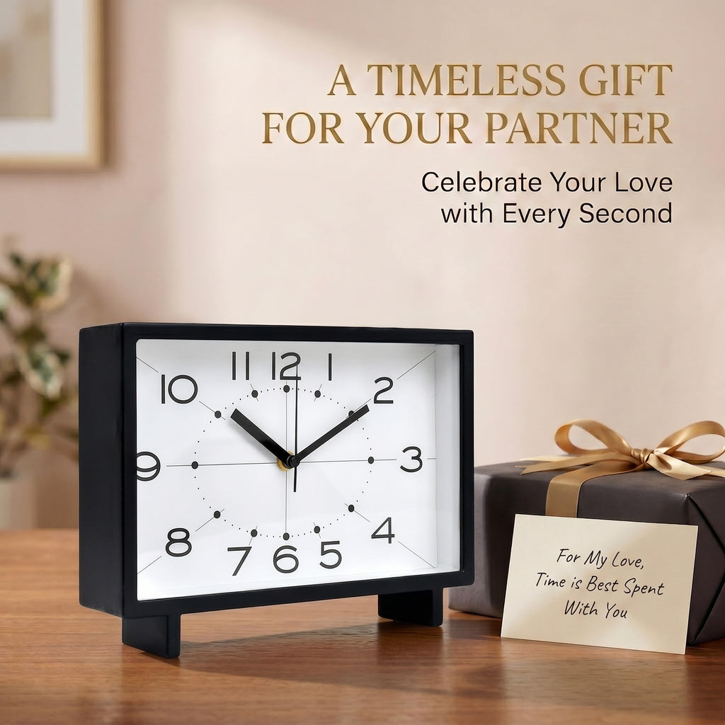 Modern Desk Clock, Silent Analog Mantel Clock for Shelf, Office & Living Room