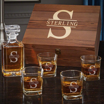 Personalized Whiskey Decanter Set with Wooden Gift Box - Set of 6