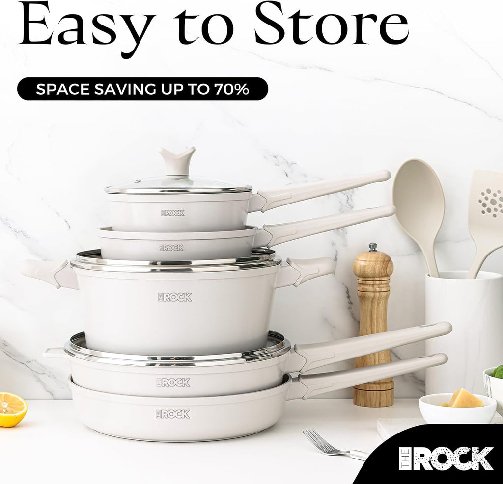 15Pcs Ceramic Cookware Set - Non toxic Pots and Pans Set Non Stick with ROCK.TEC - Nothing Sticks, Never Warps, Lasts