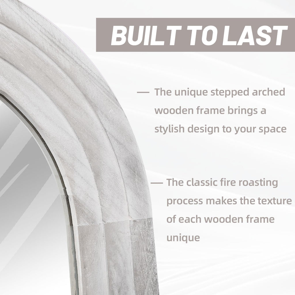 Arched Full Length Mirror with Solid Wood Frame