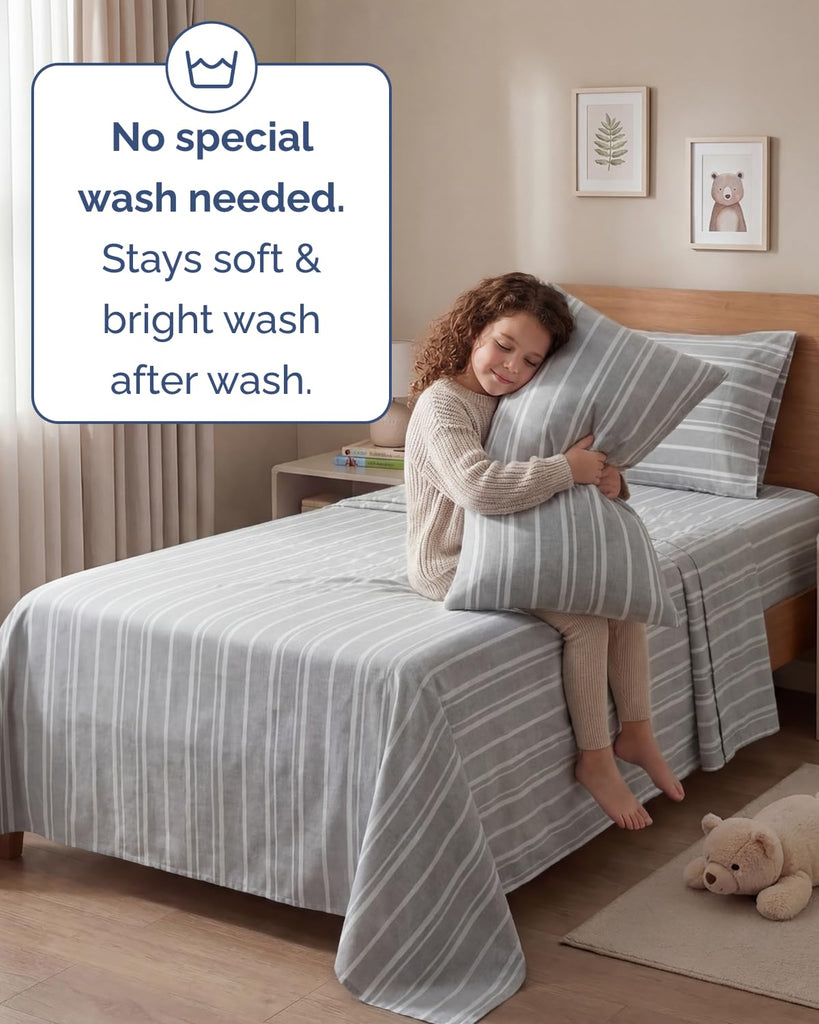 CGK Twin 4pc Bed Sheet Set - Breathable & Cooling - Grey Stripes