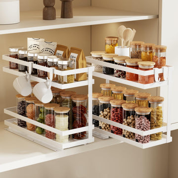 Pull Out Spice Rack Organizer for Cabinet, 2 Pack Metal Seasoning Organizer Slide Out Spice Storage Shelf No Assembly