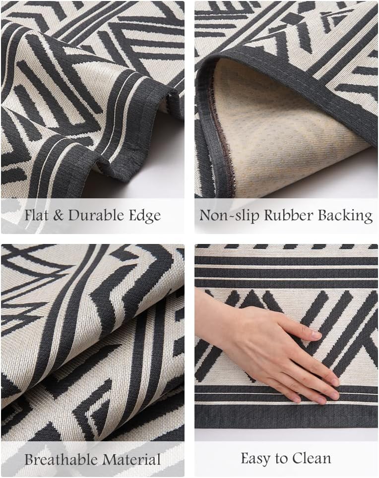 Outdoor Rug Carpet, Flatweave Textured Outdoor Patio Rug Non Slip Indoor Outdoor Rugs with Rubber Particles