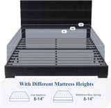 Full Platform Bed Frame with Velvet Upholstered Headboard and Wooden Slats Support