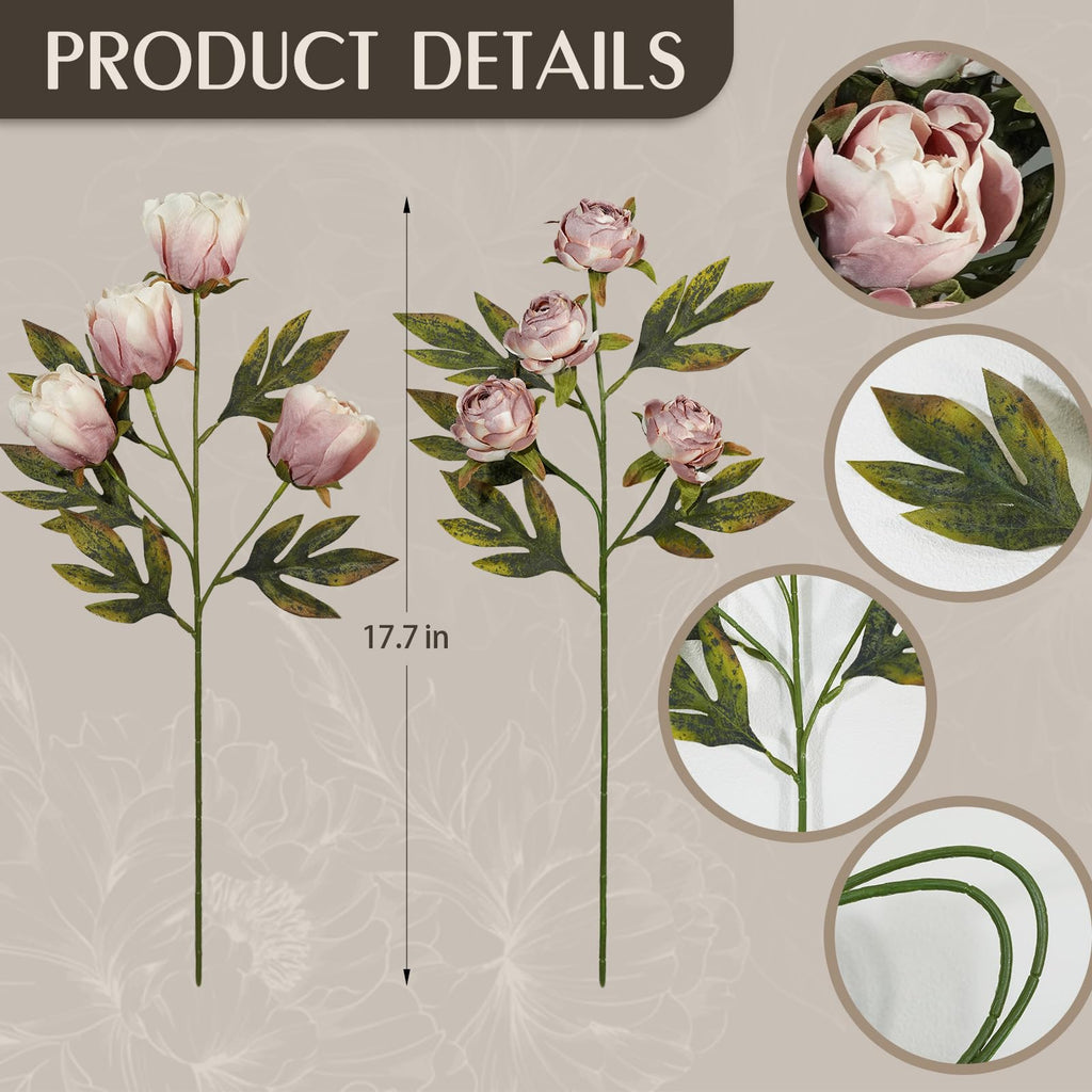 8 PCS 18" Faux Peonies Artificial Flowers Silk Flowers for Vase