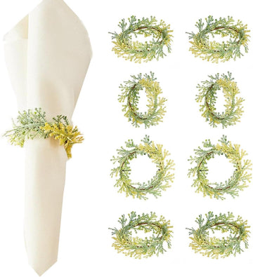 Spring Flower Napkin Rings - Easter Farmhouse Napkin Rings Holders for Cloth Napkins, Green Floral Napkin - Set of 8