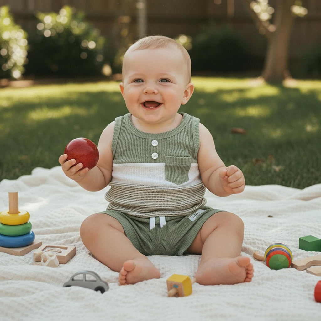 Baby Boy Summer Clothes Contrast Color Sleeveless Tops Elastic Waist Shorts Toddler Outfits Cute Set