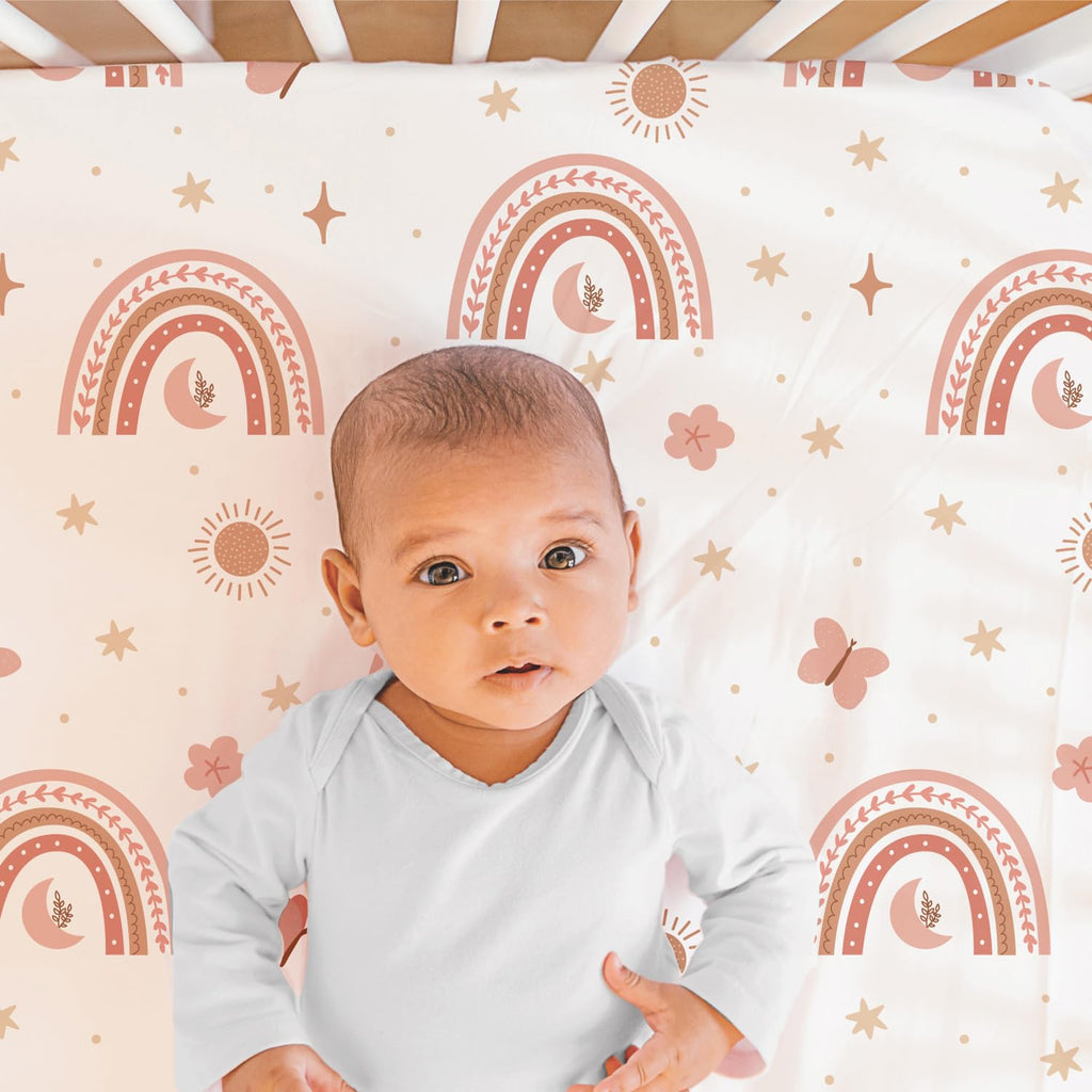 3 Piece Baby Crib Bedding Set for Girls - Newborn, Infant & Toddler Nursery Bed Set Decor with Fitted Crib Sheet
