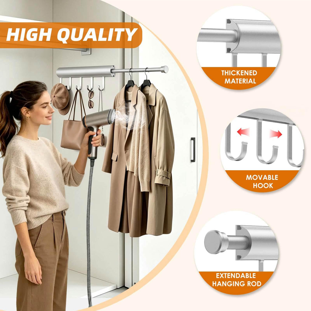 Valet Rod Closet Pull Out 12 Inch Retractable Organizer for Closet Silver