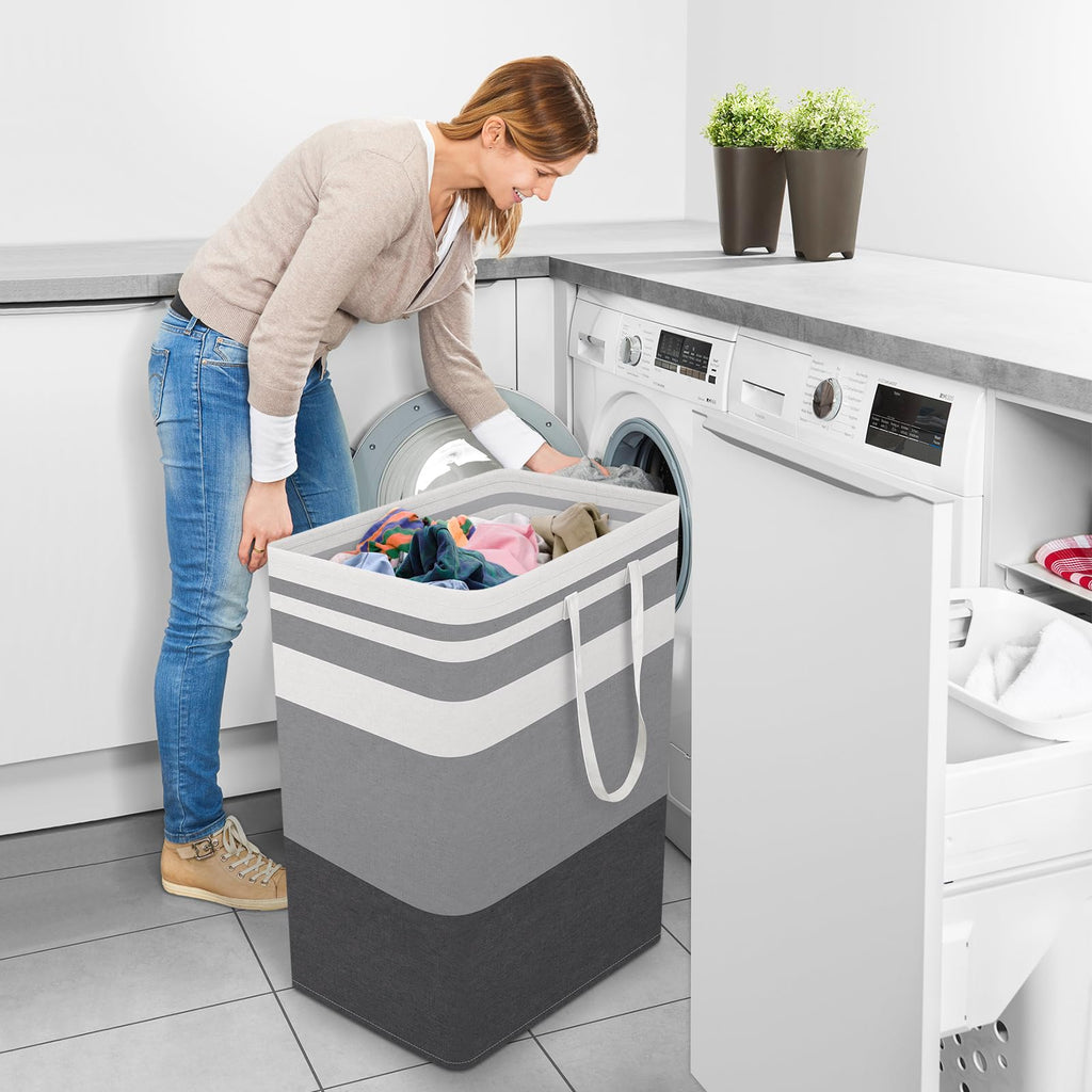 Basket Hamper, 125L Collapsible Clothes Storage, Grey