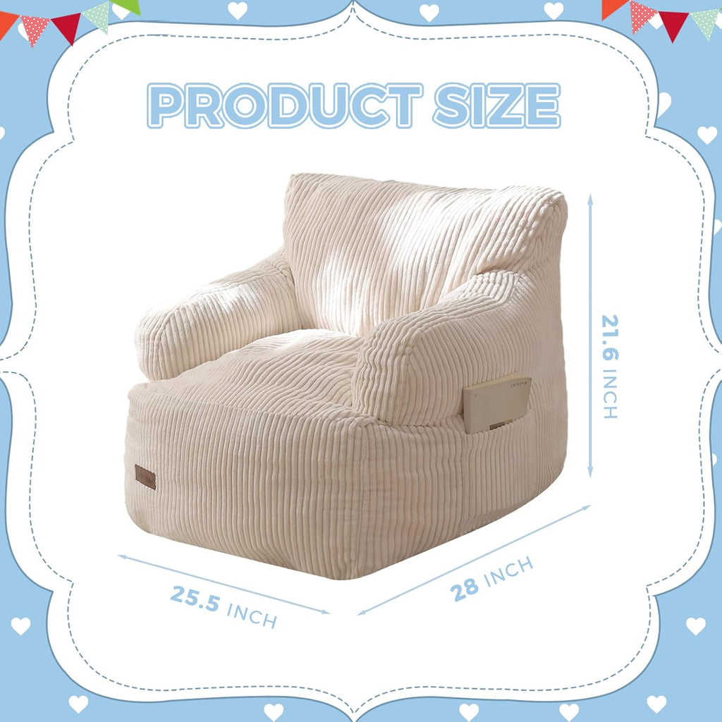 Kids Bean Bag Chair, Stuffed Bean Bag Sofa, Beige, Standard