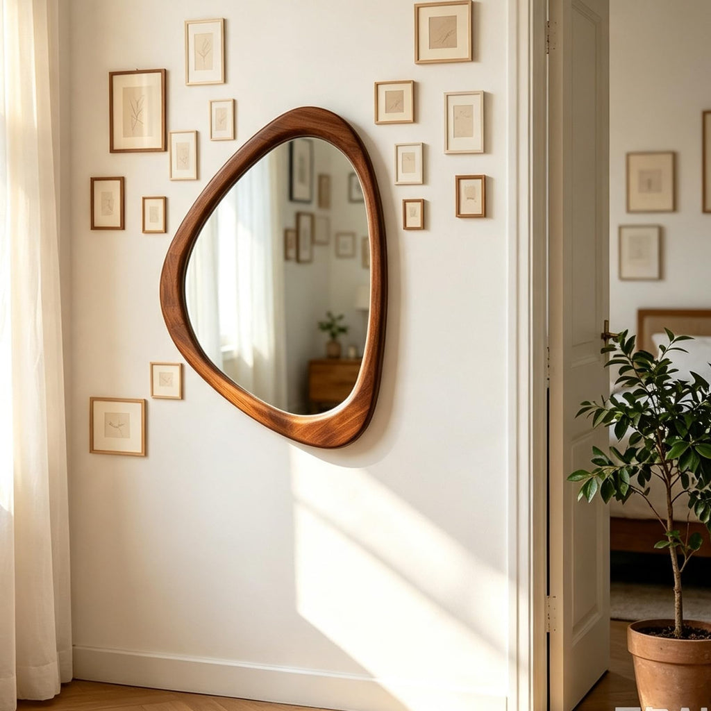 Irregular Wall Mirror, 24×36in Asymmetrical Wood Mirrors, Entryway Mirror