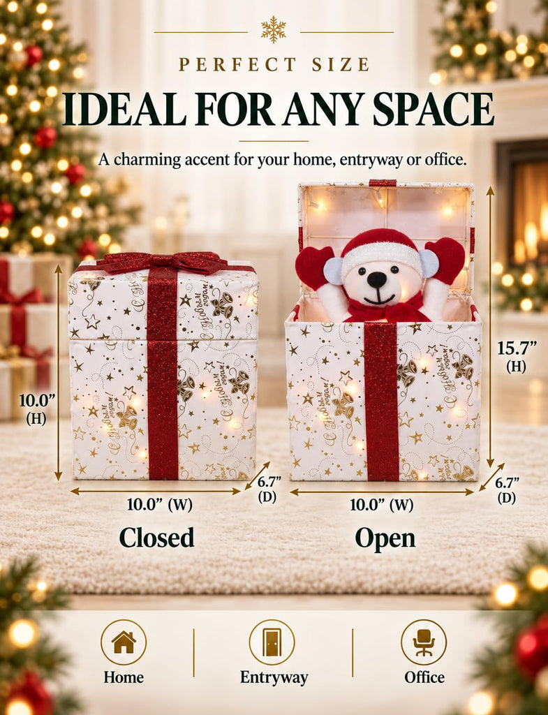 Christmas Decorations Outdoor, Lighted Decor White Bear Gift Boxes