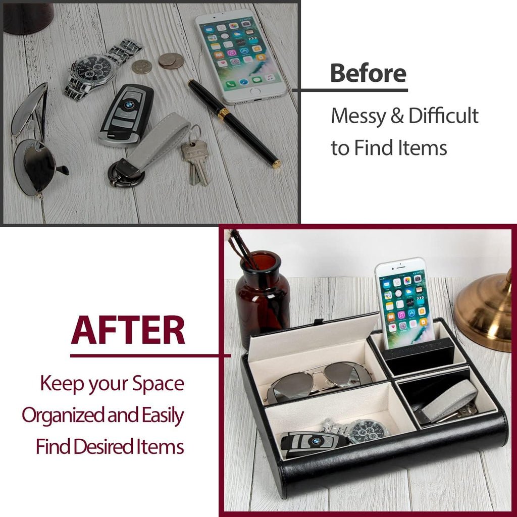 Valet Tray,Nightstand Desk or Dresser Organizer, Catch-All for Keys, Phone, Wallet, Coin, Jewelry, and More (Black /