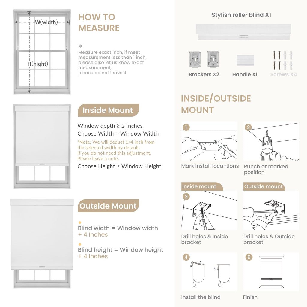 Cordless Blackout Roller Shade for Window, Dark Brown, Custom Size