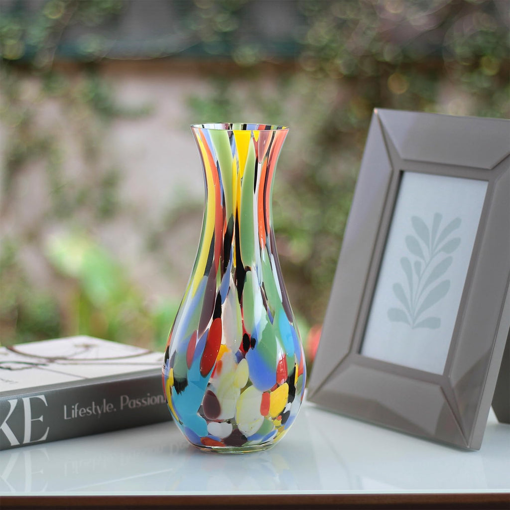Murano Style Art Glass Vase Hand Blown Colorful Confetti Effect Home Decor