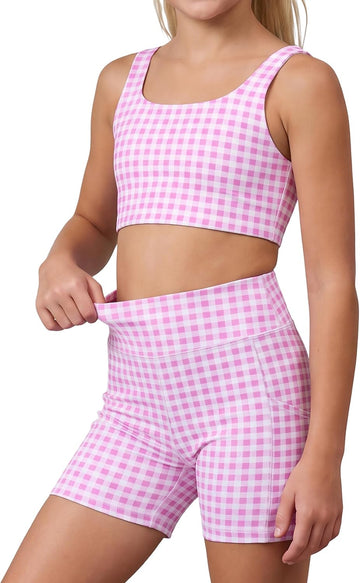 Gingham Workout Set 2 Piece Athletic Dance Set for Kids Activewear