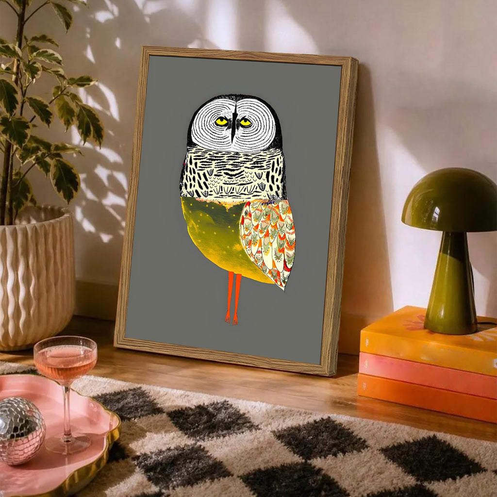 Funny Owl Wall Art, Whimsical Bird Wall Decor Painting Cute Animal Poster Canvas Print Picture for Farmhouse Living