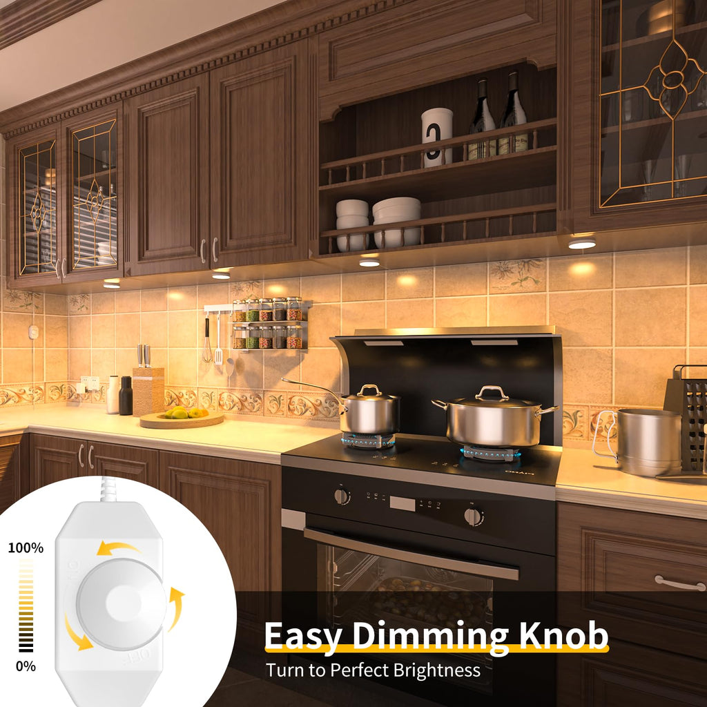 Dimmable LED Puck Lights, Plug in Under Cabinet Lighting with Switch