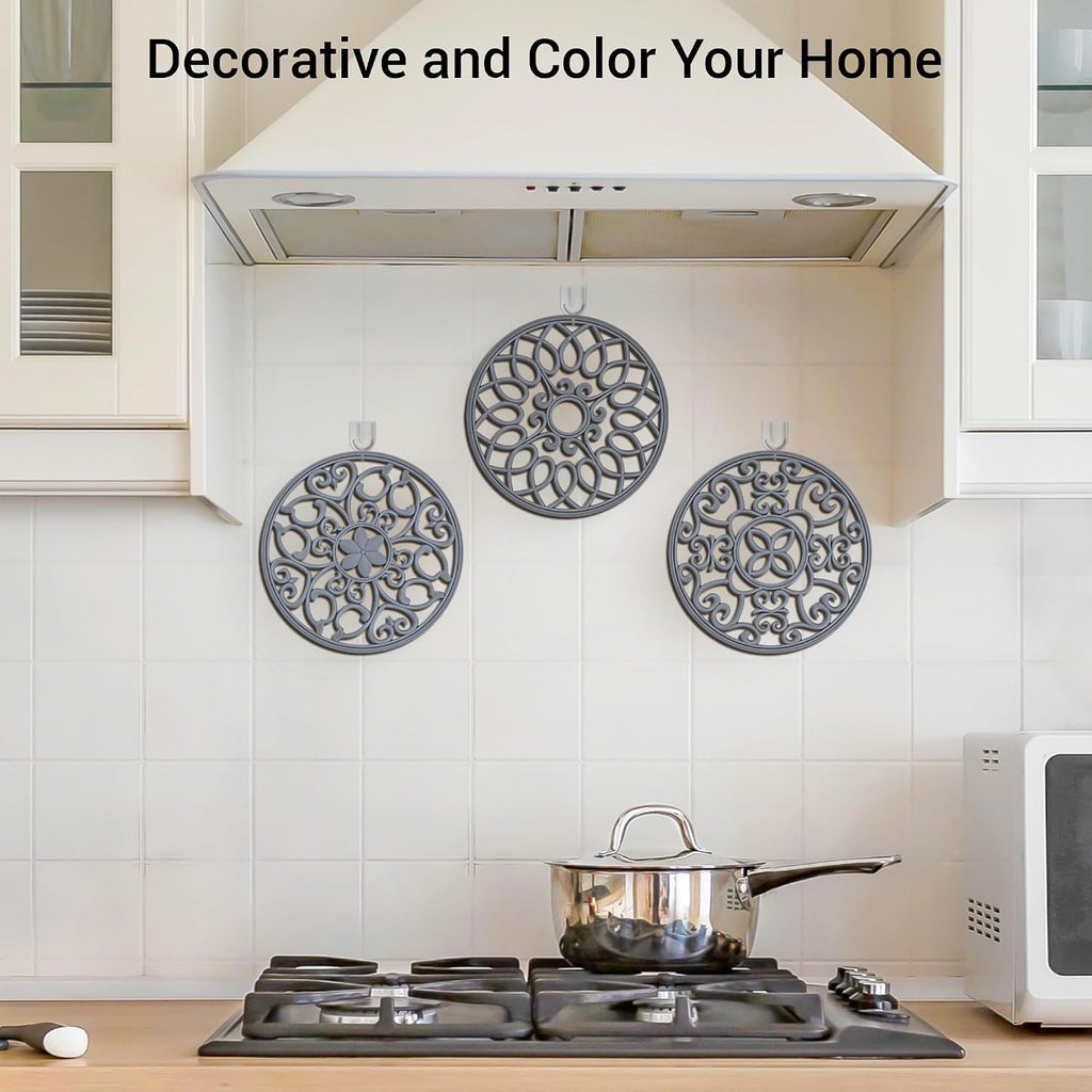 Set Silicone Trivet Mats for Hot Dishes Pots and Pans (Grey) - Set of 6